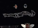 un assortiment de bijoux comprenant une abeille, un collier et une broche