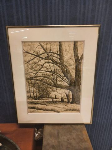 Guy GILBERT, dessin au feutre « les bois ». Signé en bas à gauche