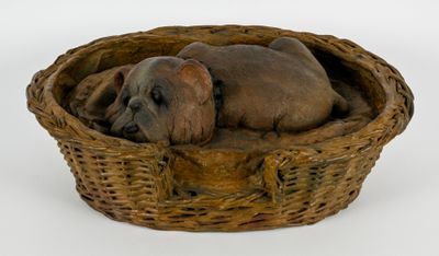 Vienne 1900 Chien au panier Sculpture en bronze à patine mar…