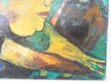un tableau représentant une femme tenant une banane à la main