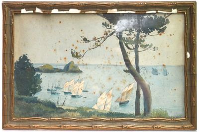 une image d'une peinture de bateaux sur l'eau