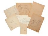 beaucoup de vieux papiers sur lesquels figurent des dessins