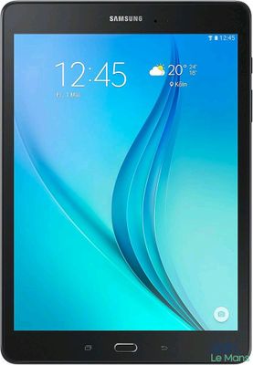 a close up of a black samsung galaxy tab on a white background