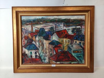 PERRIN N. « Les toits » HST SBG, 50 x 65 cm
