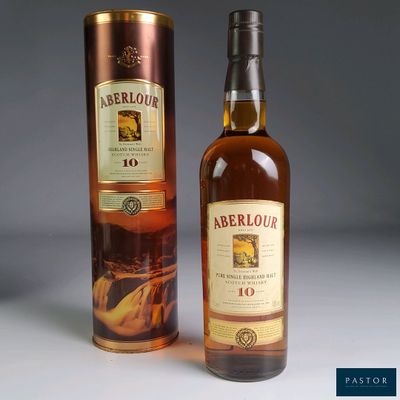 an image of a bottle of aberlour 10 years old whisky next to a cardboard box