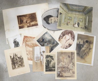 many pictures of people and animals on the table