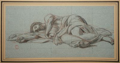 BÉNOUVILLE Léon, 1821-1859, Homme drapé endormi, Dessin au c… - Photo 1