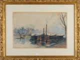 an image of a painting of a boat in a body of water