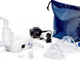 a bag with a bag and a pair of masks on it