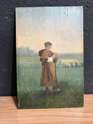 Jeune bergère Huile sur panneau non encadrée copie d'une œuv…