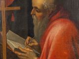 an old painting of a man with a long white beard and a red robe