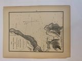 an old map of a lake with a mountain in the background