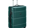 a close up of a piece of luggage on wheels on a white background