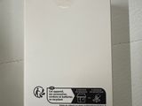 a white box that has a black and white logo on it