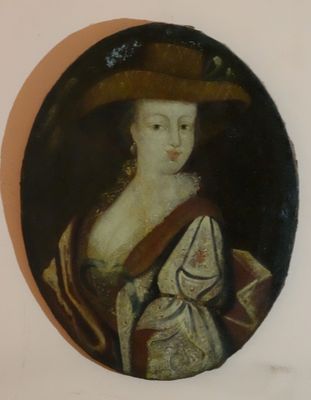 HUILE SUR TOILE, Elégante au chapeau, de forme ovale.