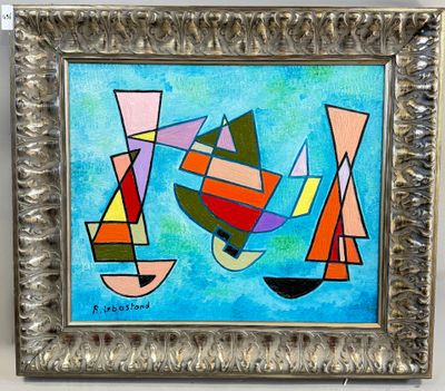 peinture représentant un voilier et un autre voilier sur fond bleu