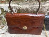 brown alligator skin purse with gold chain strap