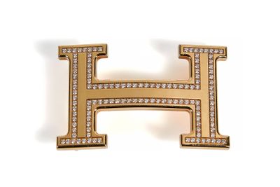 a gold and diamond letter h brooch