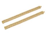 a pair of gold chain bracelets on a white background