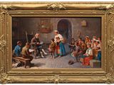 une image d'un tableau représentant un groupe de personnes dans une pièce