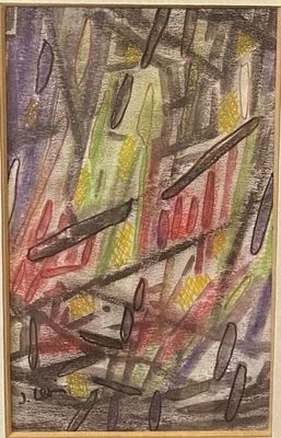 painting of a painting of a fire with a bunch of knives in it