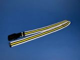 two yellow and white wires are attached to a black and white cable