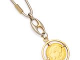 a close up of a key chain with a coin on it