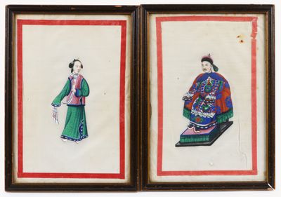pair of chinese watercolor paintings of a woman and a man