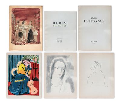 a group of six books with drawings of women and men on them