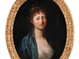 portrait of a woman in a blue dress in a gold frame