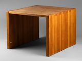 an image of a wooden table on a grey background