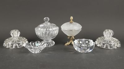 a set of five cut glass dishes and covers