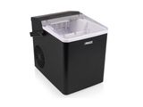 a small black and white cooler sitting on top of a white surface