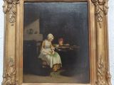 une image représentant un tableau où l'on voit une femme assise à une table avec un enfant