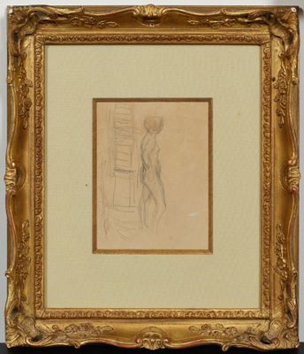 un dessin représentant un homme debout devant une fenêtre