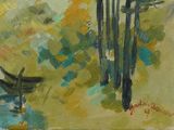 a painting of a boat in a body of water