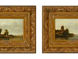 paire de peintures à l'huile du XIXe siècle représentant une scène fluviale