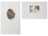 two black and white drawings of a dog and a cat
