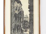 une image représentant un dessin d'une rue avec des bâtiments en arrière-plan