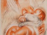 an image of a drawing of a woman holding a baby in her arms