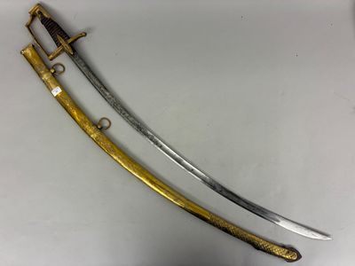 two swords are displayed on a white surface, one has a gold handle and the other has a black handle