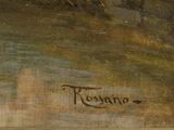 an image of a painting of a man riding a horse in a field