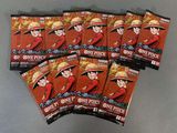 cinq paquets de cartes à collectionner d'anime « One Piece » représentant un homme coiffé d'un chapeau de paille