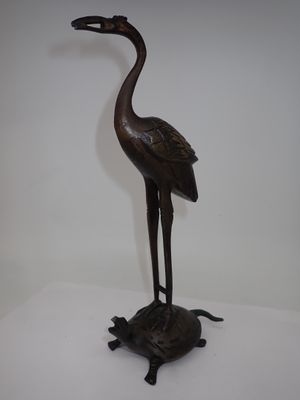 ASIE, grue sur une tortue, bronze, H : 24cm - Photo 1
