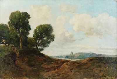 une image représentant un tableau où l'on voit des moutons paître dans un champ