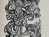 un dessin en noir et blanc représentant une femme tenant une croix
