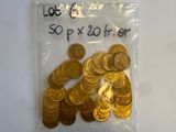 a bag of gold coins on a white table