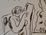 a drawing of a man and a woman sitting at a table