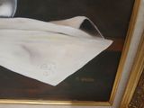 a painting of a spoon and a napkin on a table