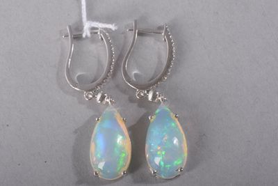white oplite drop earrings with sterling bails